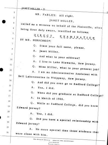 2.6 Testimony of Janet Miller in the case Jervey vs. Martin on February 22, 1972