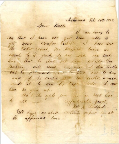 Letter to Dr. Radford from nephew W.M Radford II