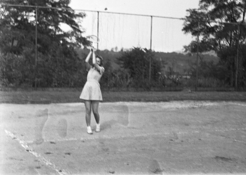 7.12.4-7: Unidentified students playing tennis on the Radford College Campus, 1940s