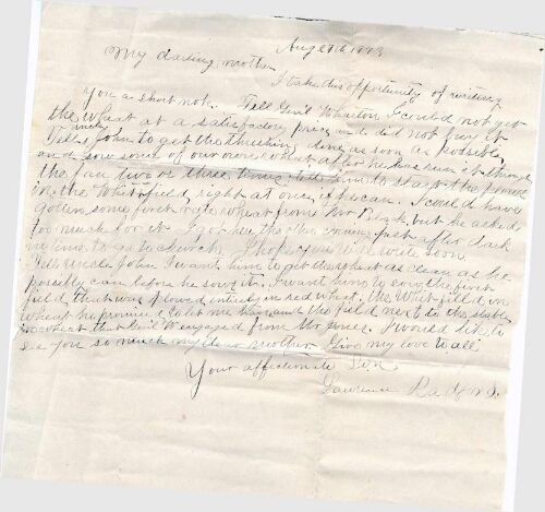 Letter from Lawrence Radford to his mother with messages for family