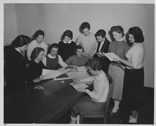 4.1.1: Student publication group, possibly the Beehive,  c. 1956-57
