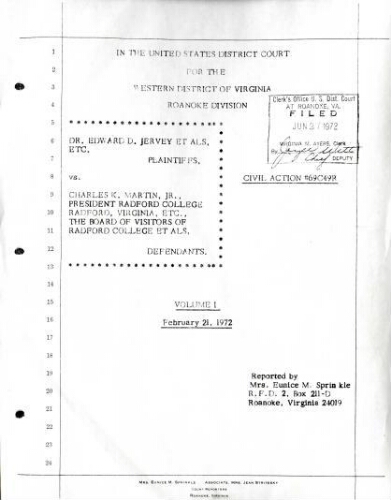 1.1 Court Details and In Chambers Discussion in the case of Jervey vs. Martin February 21, 1972