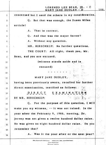 4.4 Testimony of Mary Jane Dudley in the case Jervey vs. Martin on February 24, 1972