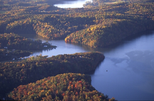 Aerial photograph of New River near Radford University, Fall 1995.