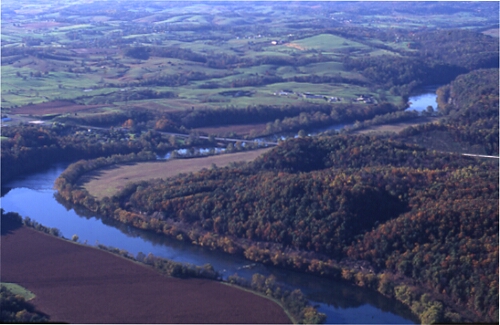 Aerial photograph of New River near Radford University, Fall 1995.